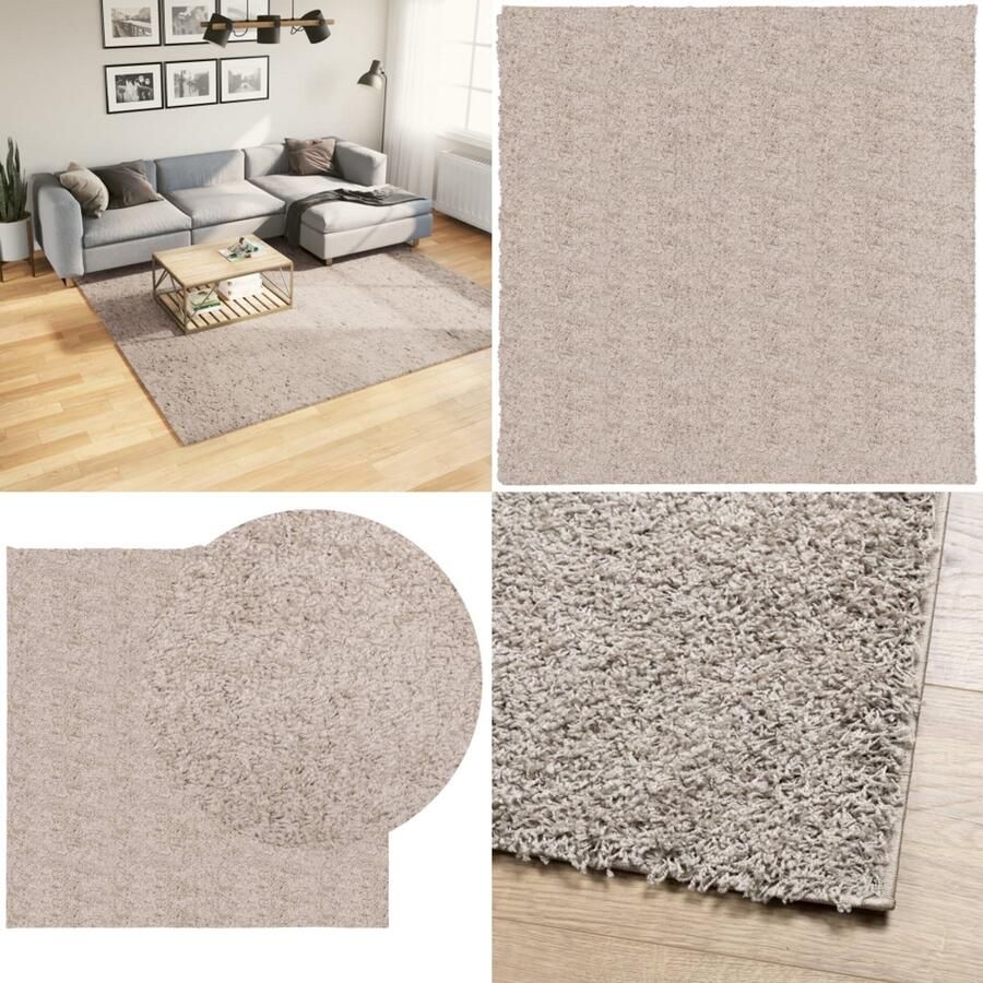 VidaXL Vloerkleed PAMPLONA shaggy hoogpolig modern 240x240 cm beige Vloerkleed Vloerkleden Tapijt Vloerbedekking
