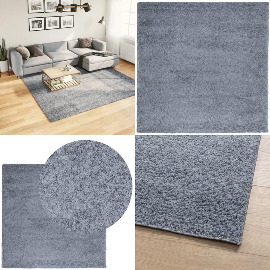VidaXL Vloerkleed PAMPLONA shaggy hoogpolig modern 240x240 cm blauw Vloerkleed Vloerkleden Tapijt Vloerbedekking