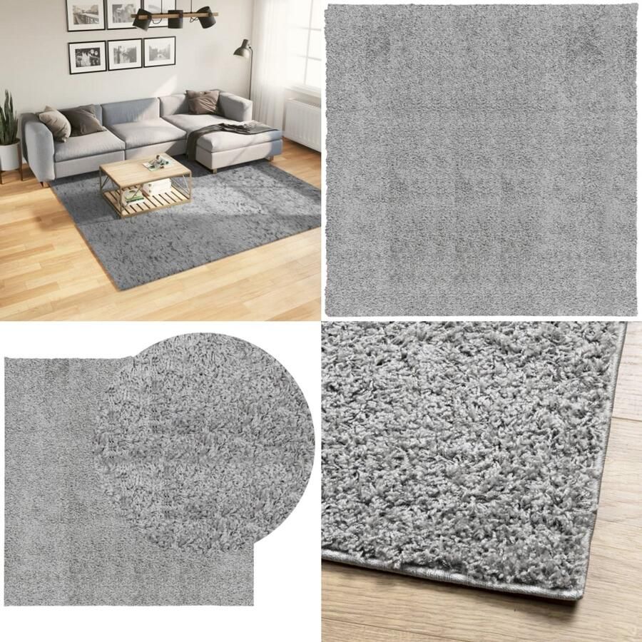 VidaXL Vloerkleed PAMPLONA shaggy hoogpolig modern 240x240 cm grijs Vloerkleed Vloerkleden Tapijt Vloerbedekking