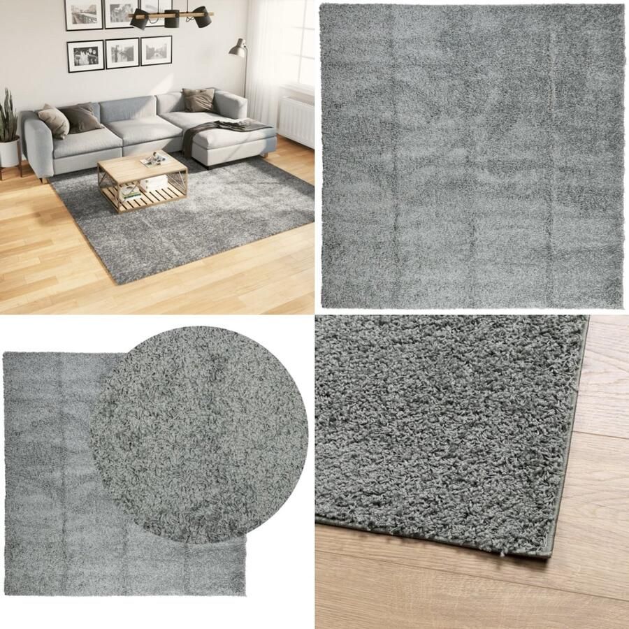 VidaXL Vloerkleed PAMPLONA shaggy hoogpolig modern 240x240 cm groen Vloerkleed Vloerkleden Tapijt Vloerbedekking