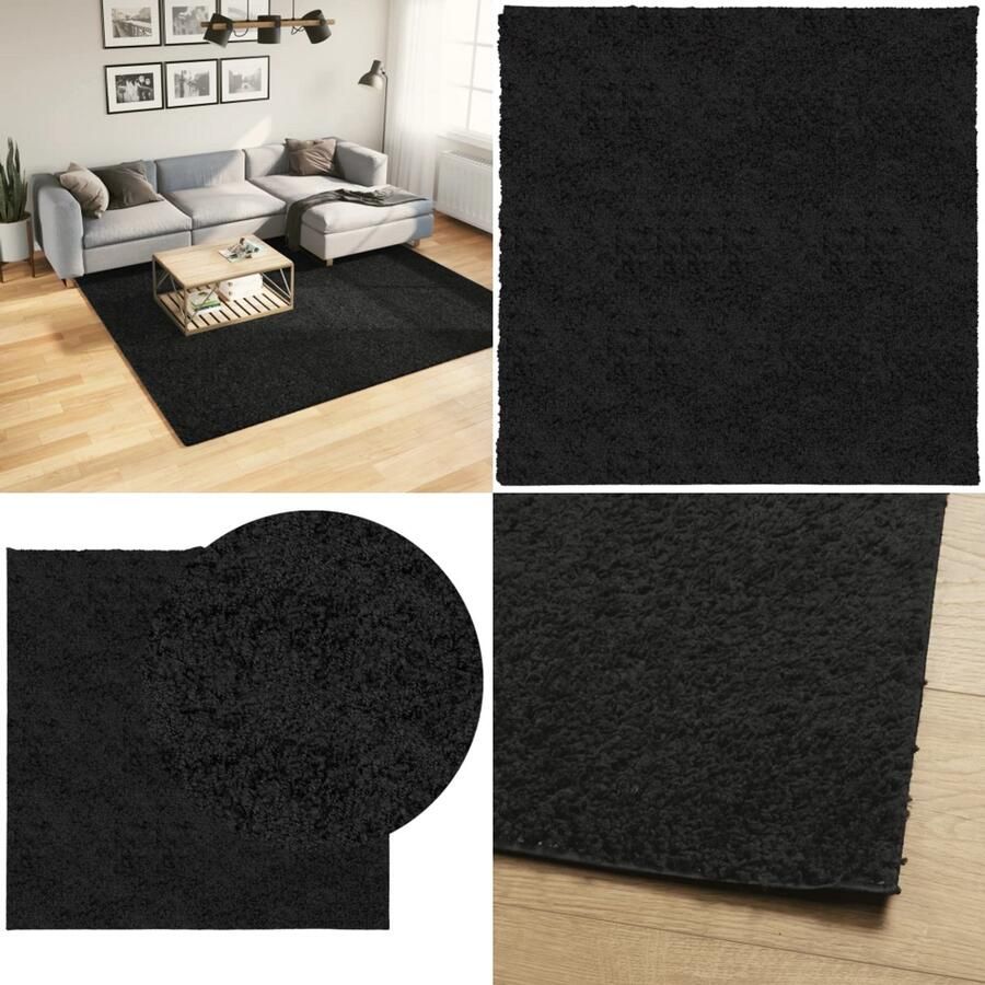 VidaXL Vloerkleed PAMPLONA shaggy hoogpolig modern 240x240 cm zwart Vloerkleed Vloerkleden Tapijt Vloerbedekking