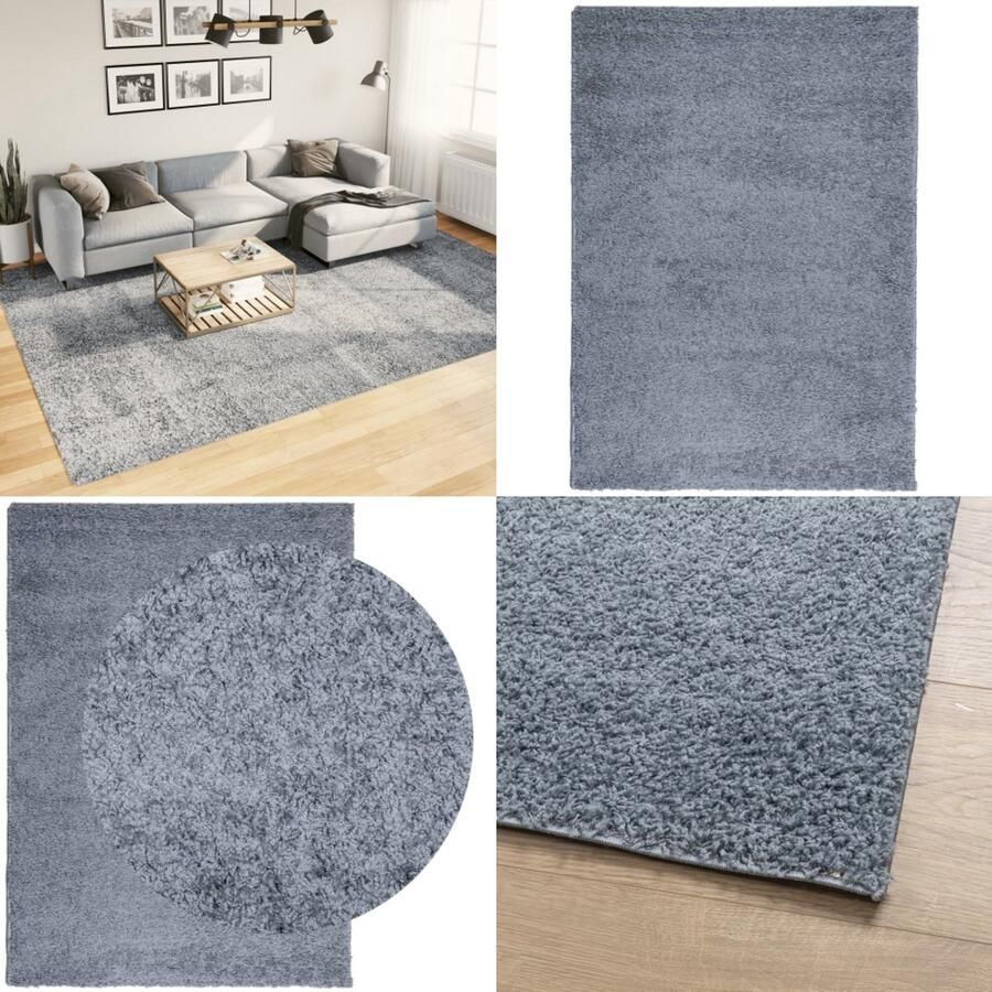 The Living Store PAMPLONA Vloerkleed 240 x 340 cm Blauw 100% Polypropeen 30 mm Poolhoogte Shaggy Vloerkleed Blauwwol Groot Vloerkleed Hoge Poligen Vloerkleed Livingroom - Foto 2