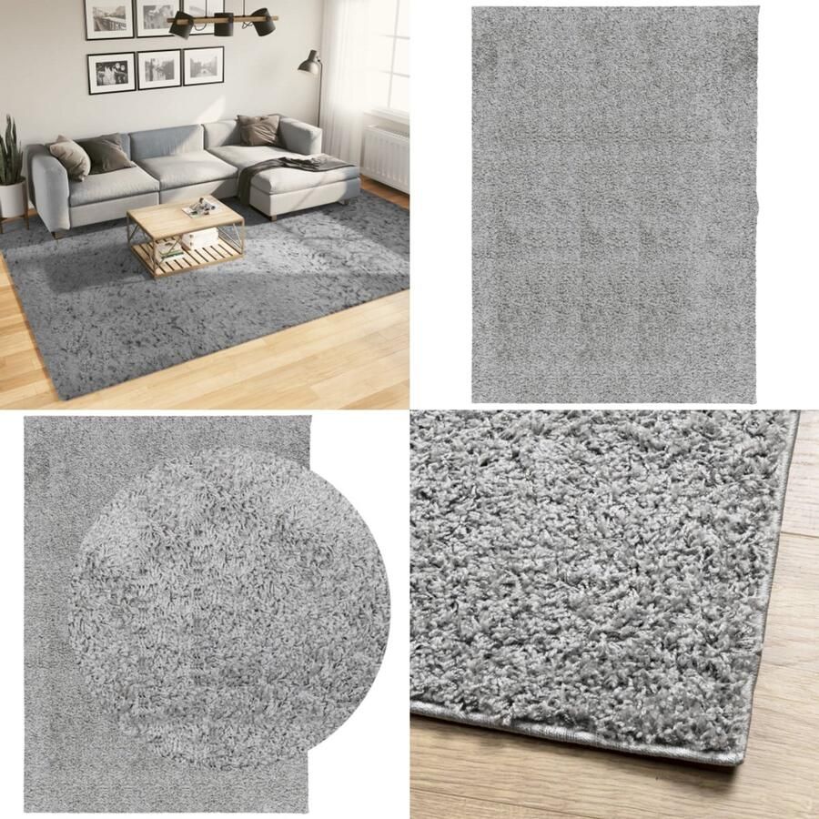 VidaXL Vloerkleed PAMPLONA shaggy hoogpolig modern 240x340 cm grijs Vloerkleed Vloerkleden Tapijt Vloerbedekking