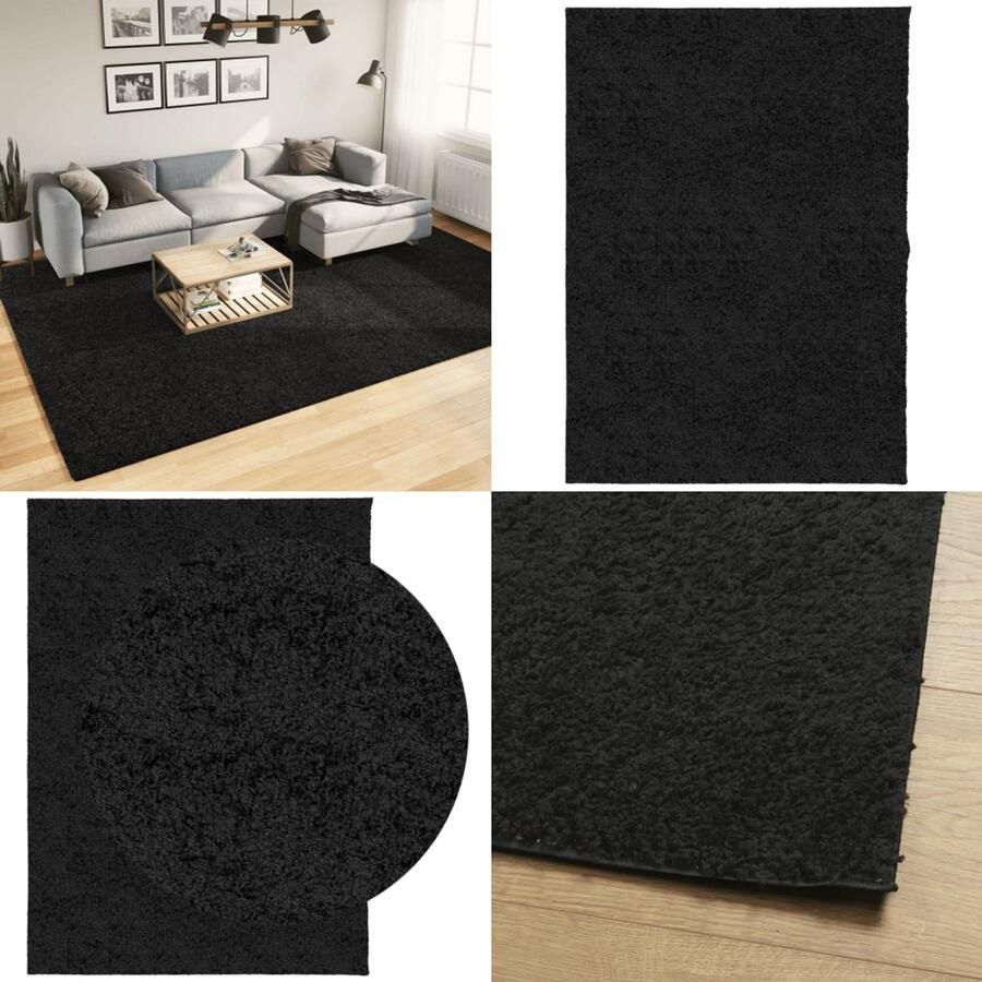VidaXL Vloerkleed PAMPLONA shaggy hoogpolig modern 240x340 cm zwart Vloerkleed Vloerkleden Tapijt Vloerbedekking