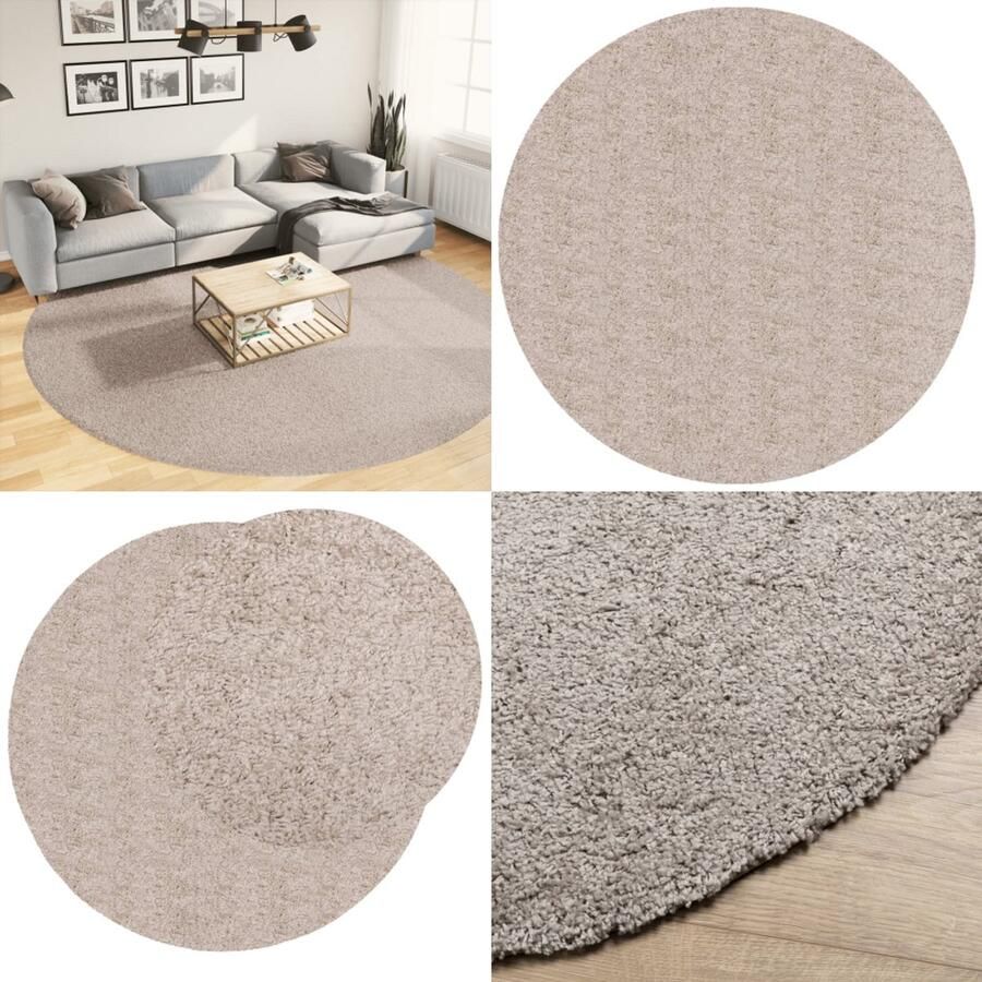 VidaXL Vloerkleed PAMPLONA shaggy hoogpolig modern Ø 280 cm beige Vloerkleed Vloerkleden Tapijt Vloerbedekking