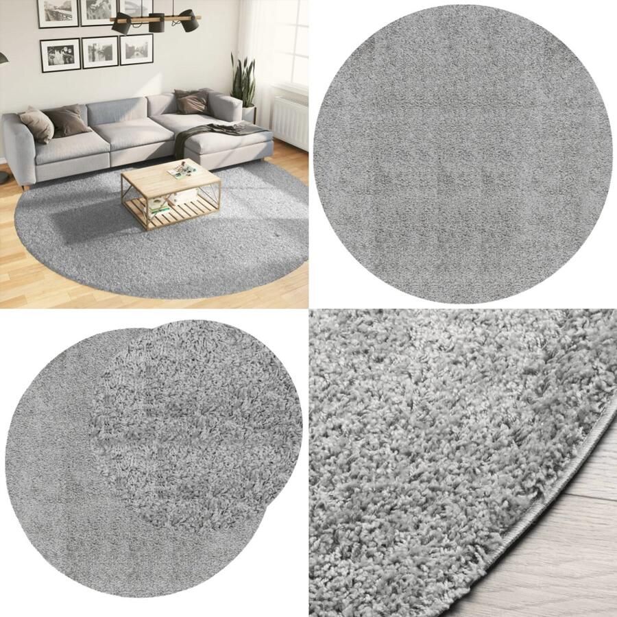VidaXL Vloerkleed PAMPLONA shaggy hoogpolig modern Ø 280 cm grijs Vloerkleed Vloerkleden Tapijt Vloerbedekking