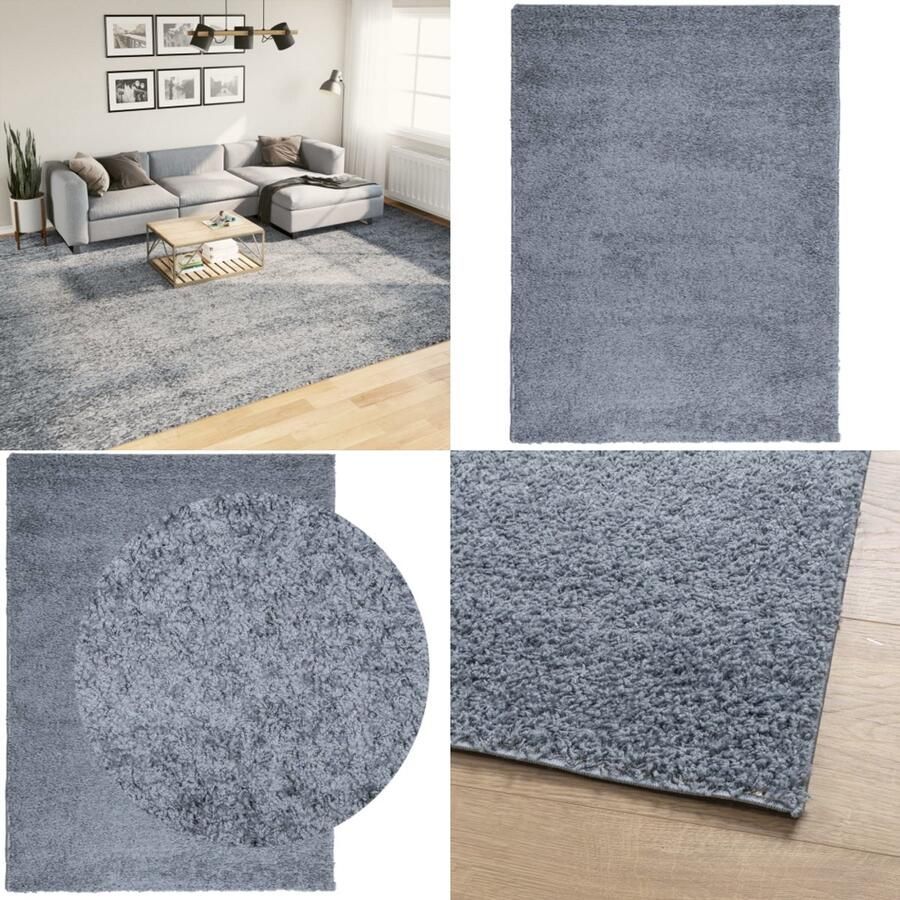 VidaXL Vloerkleed PAMPLONA shaggy hoogpolig modern 300x400 cm blauw Vloerkleed Vloerkleden Tapijt Vloerbedekking