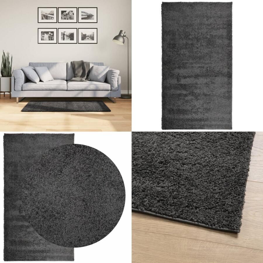 VidaXL Vloerkleed PAMPLONA shaggy hoogpolig modern 60x110 cm antraciet Vloerkleed Vloerkleden Tapijt Vloerbedekking