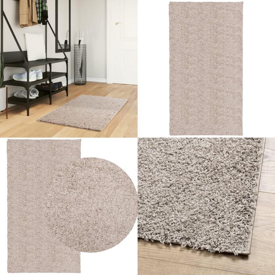 VidaXL Vloerkleed PAMPLONA shaggy hoogpolig modern 60x110 cm beige Vloerkleed Vloerkleden Tapijt Vloerbedekking