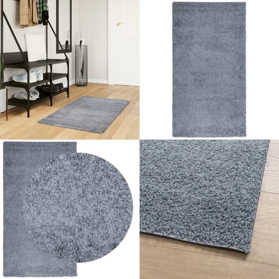 VidaXL Vloerkleed PAMPLONA shaggy hoogpolig modern 60x110 cm blauw Vloerkleed Vloerkleden Tapijt Vloerbedekking