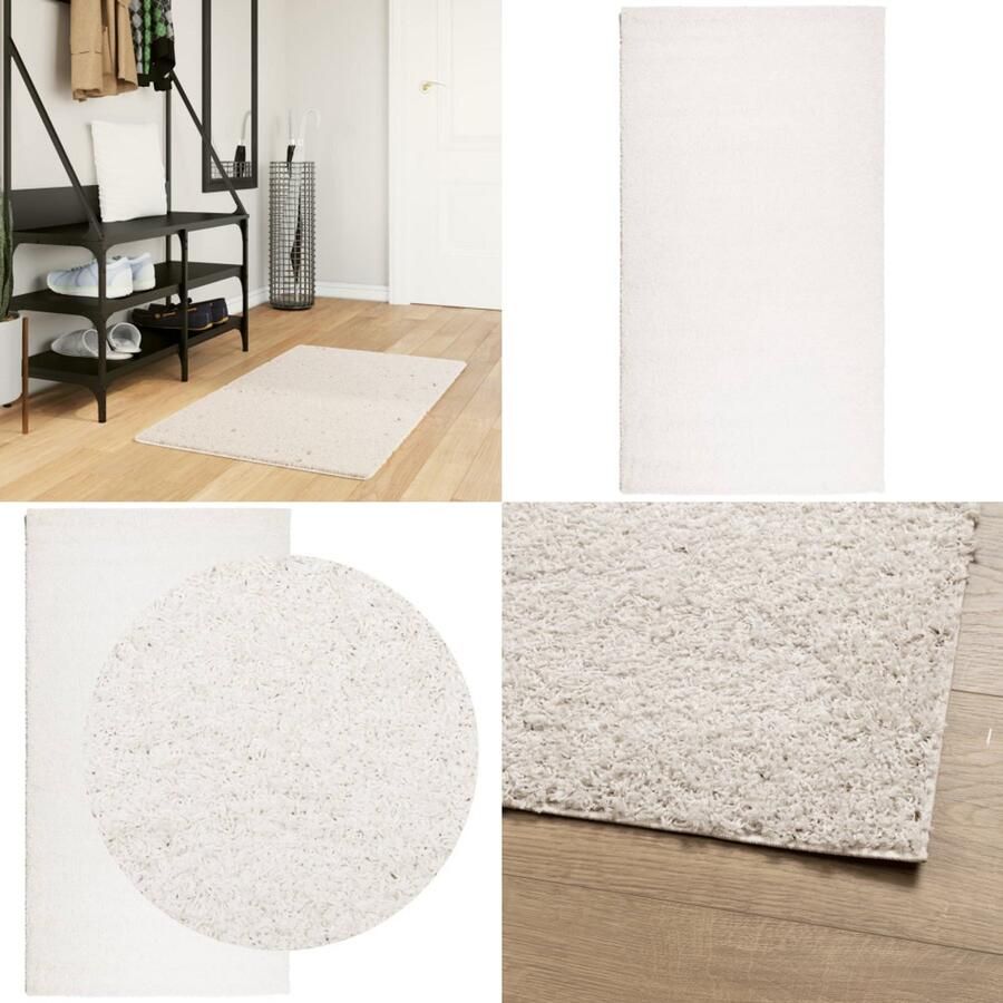 VidaXL Vloerkleed PAMPLONA shaggy hoogpolig modern 60x110 cm crème Vloerkleed Vloerkleden Tapijt Vloerbedekking