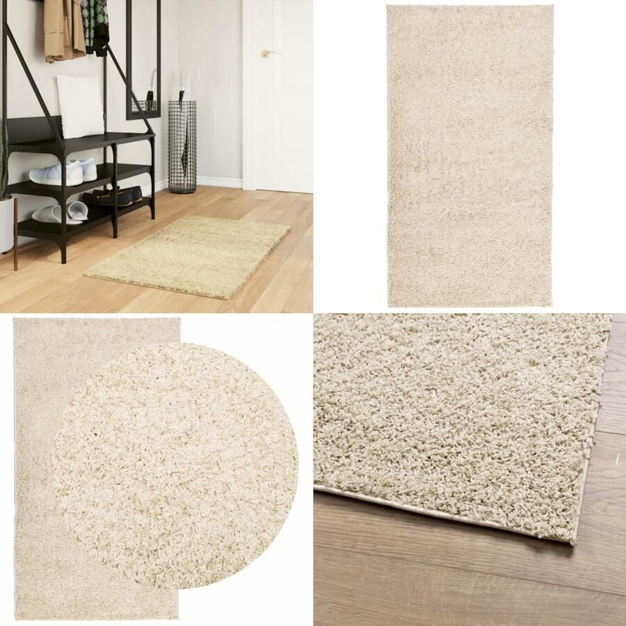 VidaXL Vloerkleed PAMPLONA shaggy hoogpolig modern 60x110 cm goudkleur Vloerkleed Vloerkleden Tapijt Vloerbedekking