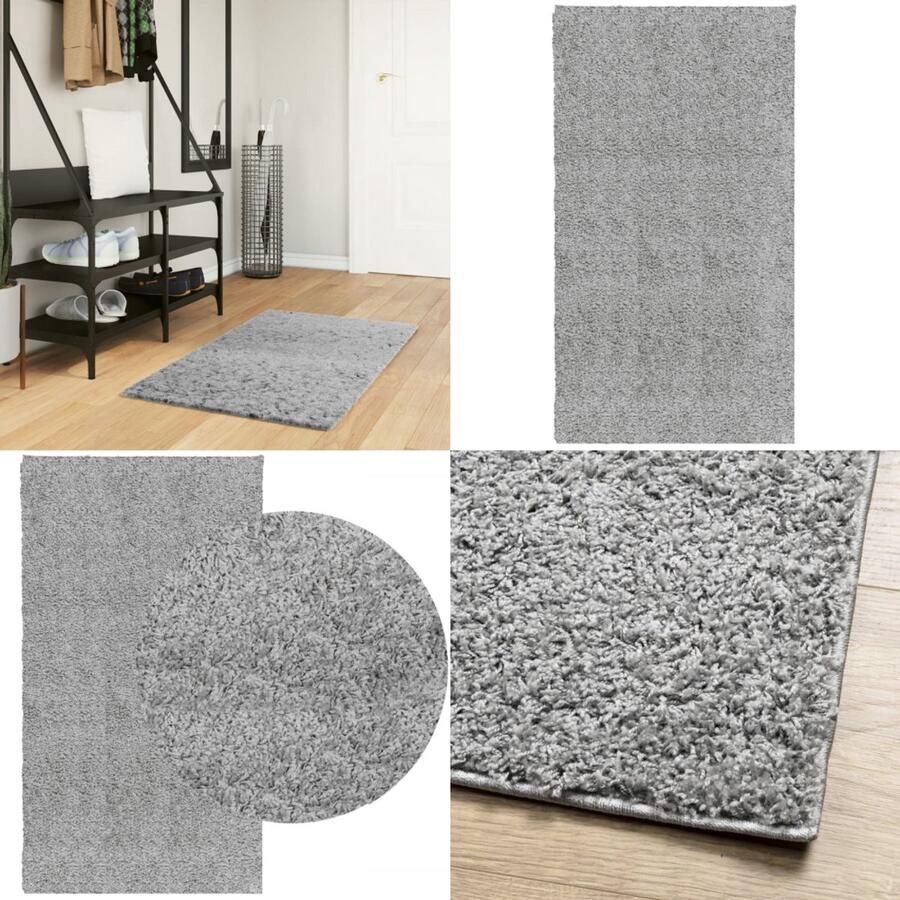 VidaXL Vloerkleed PAMPLONA shaggy hoogpolig modern 60x110 cm grijs Vloerkleed Vloerkleden Tapijt Vloerbedekking