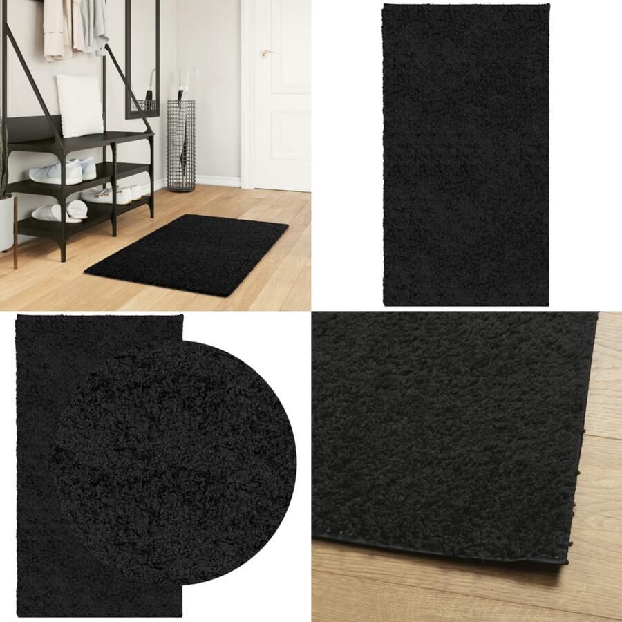 VidaXL Vloerkleed PAMPLONA shaggy hoogpolig modern 60x110 cm zwart Vloerkleed Vloerkleden Tapijt Vloerbedekking