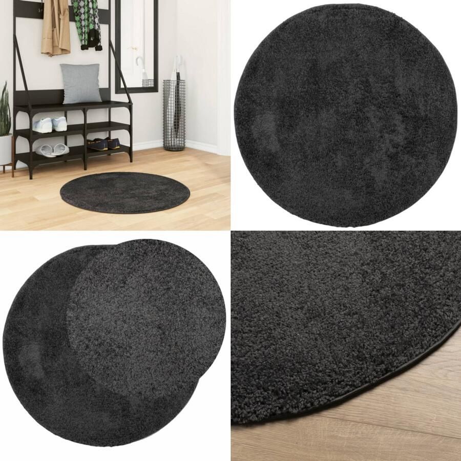 The Living Store Vloerkleed PAMPLONA shaggy hoogpolig modern Ø 80 cm antraciet Shaggy Vloerkleed Polypropyleen Vloerkleed Antraciet Vloerkleed Ronde Vloerkleed Woonkamer Tapijt