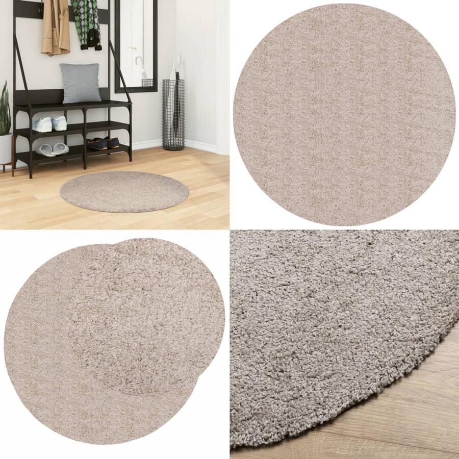 VidaXL Vloerkleed PAMPLONA shaggy hoogpolig modern Ø 80 cm beige Vloerkleed Vloerkleden Tapijt Vloerbedekking