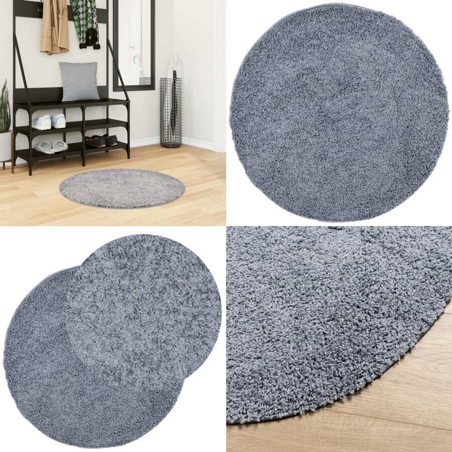 VidaXL Vloerkleed PAMPLONA shaggy hoogpolig modern Ø 80 cm blauw Vloerkleed Vloerkleden Tapijt Vloerbedekking