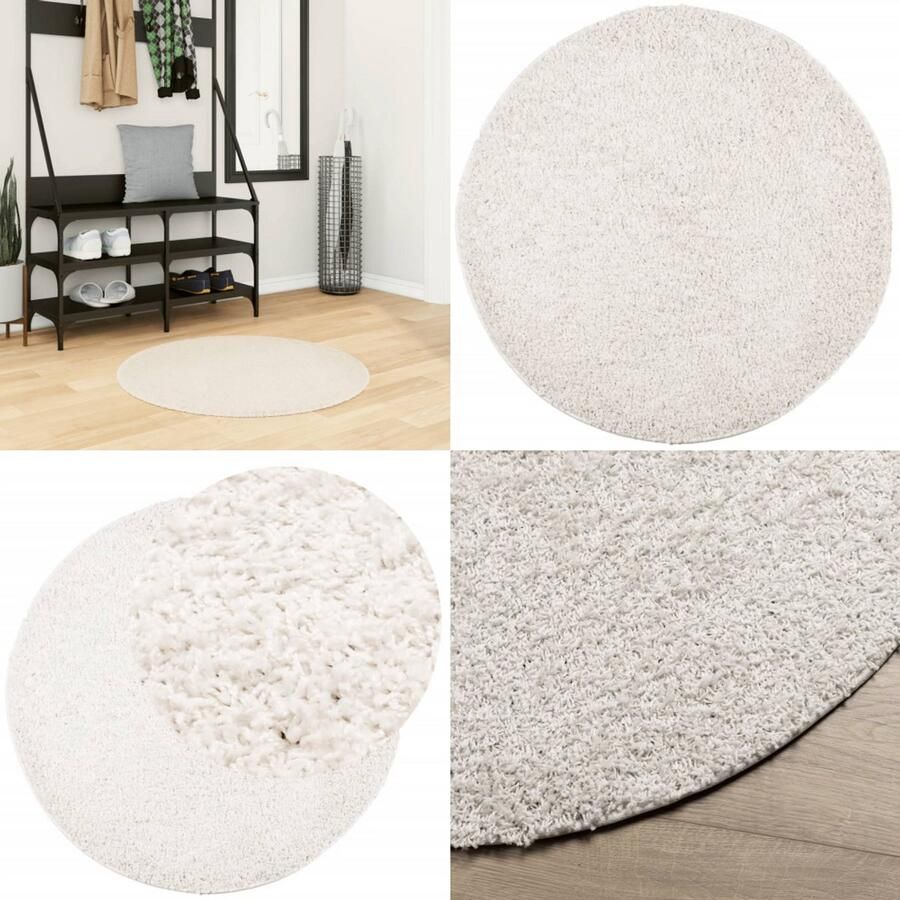 VidaXL Vloerkleed PAMPLONA shaggy hoogpolig modern Ø 80 cm crèmekleur Vloerkleed Vloerkleden Tapijt Vloerbedekking