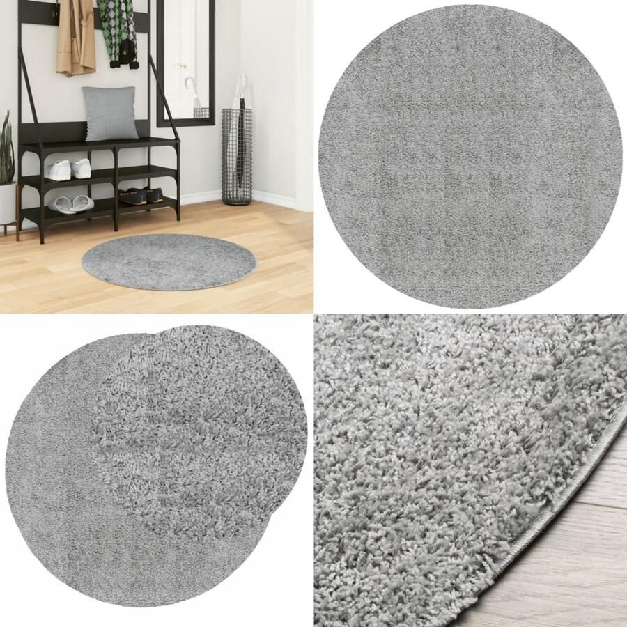 VidaXL Vloerkleed PAMPLONA shaggy hoogpolig modern Ø 80 cm grijs Vloerkleed Vloerkleden Tapijt Vloerbedekking