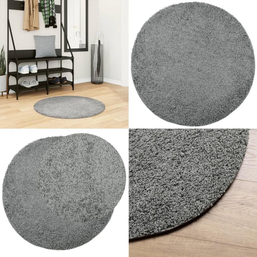 VidaXL Vloerkleed PAMPLONA shaggy hoogpolig modern Ø 80 cm groen Vloerkleed Vloerkleden Tapijt Vloerbedekking