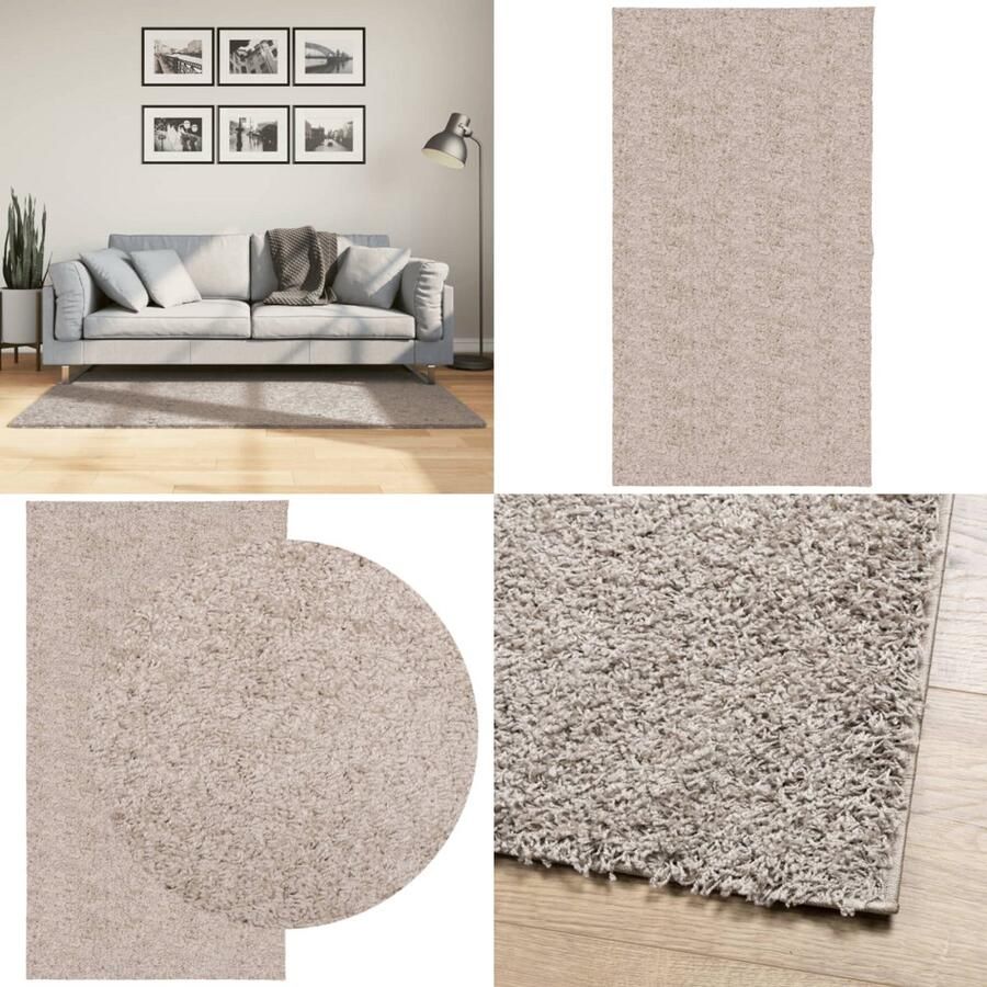 VidaXL Vloerkleed PAMPLONA shaggy hoogpolig modern 80x150 cm beige Vloerkleed Vloerkleden Tapijt Vloerbedekking