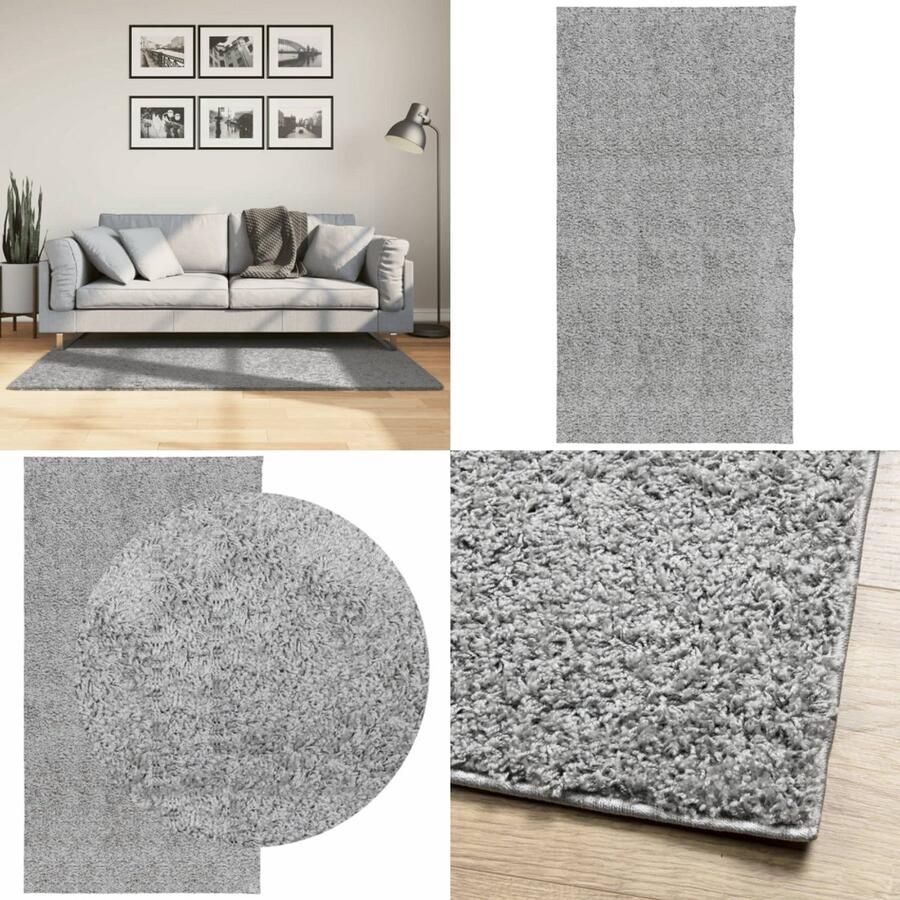 VidaXL Vloerkleed PAMPLONA shaggy hoogpolig modern 80x150 cm grijs Vloerkleed Vloerkleden Tapijt Vloerbedekking