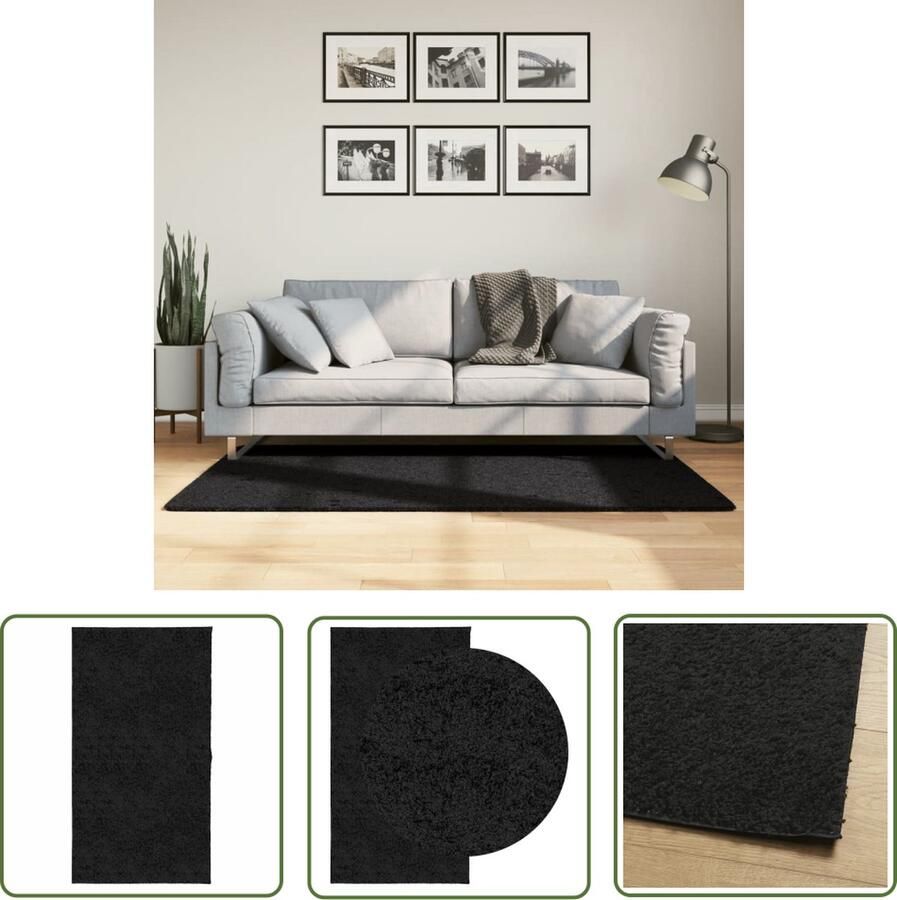The Living Store PAMPLONA Vloerkleed 80 x 150 cm Zwart 100% polypropeen 30 mm poolhoogte Shaggy Vloerkleed Zwart Vloerkleed Living Vloerkleed Slaapkamer Vloerkleed Groot - Foto 3