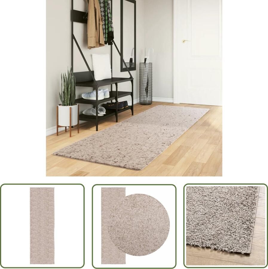 The Living Store PAMPLONA Vloerkleed 80 x 250 cm Beige Polypropeen met 30 mm lange polen Shaggy Vloerkleed Polypropyleen Vloerkleed Beige Vloerkleed Woonkamer Tapijt Slaapkamer Tapijt - Foto 2