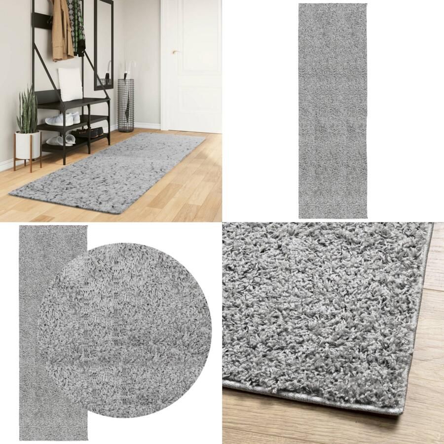 VidaXL Vloerkleed PAMPLONA shaggy hoogpolig modern 80x250 cm grijs Vloerkleed Vloerkleden Tapijt Vloerbedekking