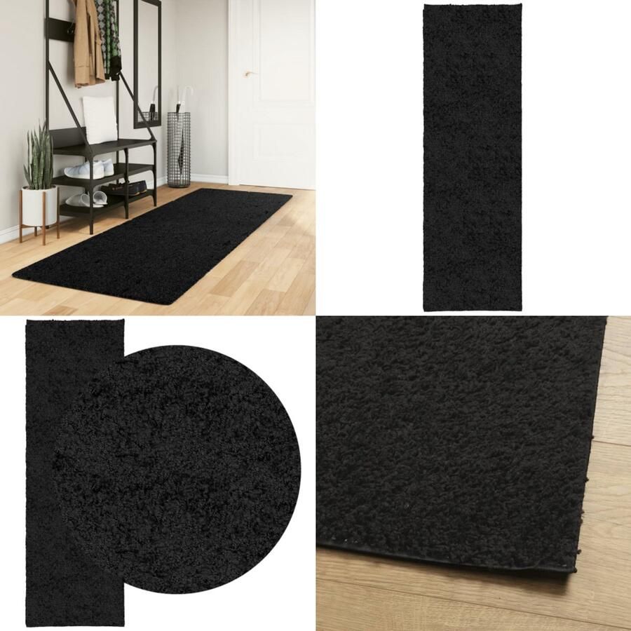 VidaXL Vloerkleed PAMPLONA shaggy hoogpolig modern 80x250 cm zwart Vloerkleed Vloerkleden Tapijt Vloerbedekking