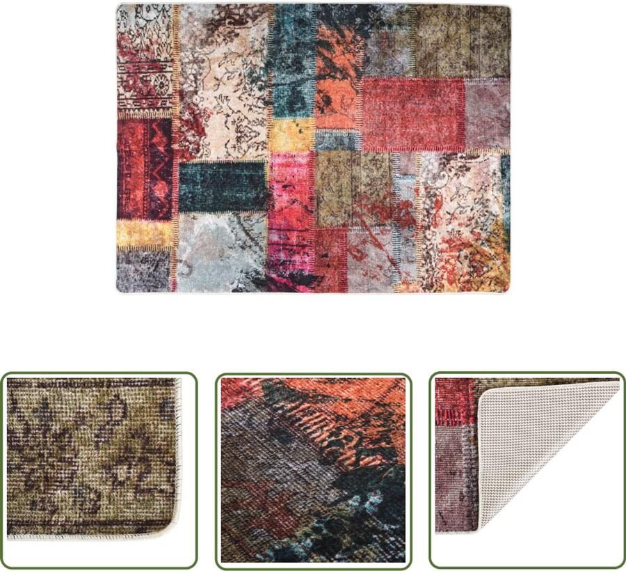 VidaXL Vloerkleed Patchwork Antislip 120x180 cm Vloerkleed Fluweel Vloerkleed Digitale Print Vloerkleed Multicoloured Vloerkleed Warm Gevoel Vloerkleed Geluid Absorberend Vloerkleed Antislip Vloerkleed Wasbare Vloerkleed