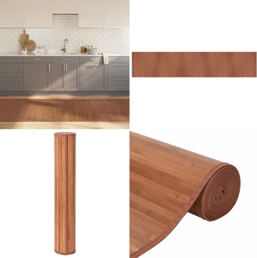The Living Store Bamboe Tapijt 100 x 1.000 cm Duurzaam Waterbestendig Bruin Met Anti-slip Onderkant Bamboetapijt Vloertapijt Bruine Tapijt Lange Tapijt Modern Tapijt - Foto 2