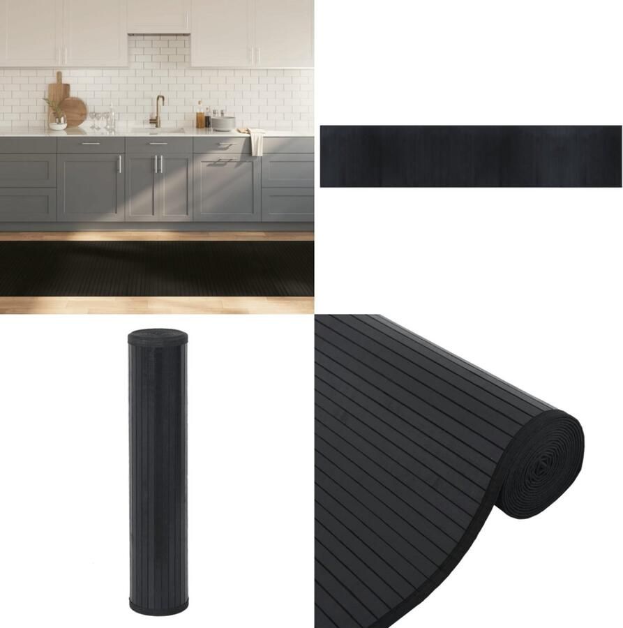 VidaXL Vloerkleed rechthoekig 100x1000 cm bamboe zwart Vloerkleed Vloerkleden Tapijt Vloerbedekking
