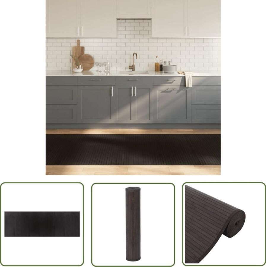 The Living Store Vloerkleed rechthoekig 100x300 cm bamboe donkerbruin Bamboetapijt Vloertapijt Donkere Houten Vloer Woonkamertapijt Modern Tapijt - Foto 2