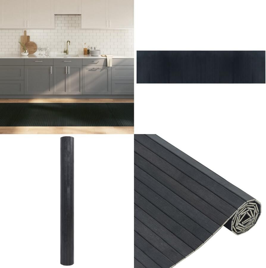The Living Store Bamboe Tapijt 100 x 400 cm Grijs Anti-Slip Duurzaam Bamboetapijt Vloerkleden Grijze Tapijten Modern Tapijt Anti Slip Tapijt - Foto 3