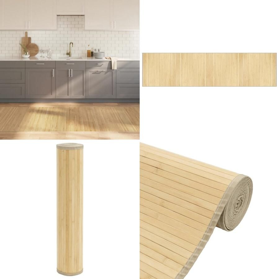 VidaXL Vloerkleed rechthoekig 100x400 cm bamboe lichtnaturel Vloerkleed Vloerkleden Tapijt Vloerbedekking