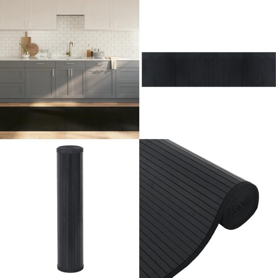 VidaXL Vloerkleed rechthoekig 100x400 cm bamboe zwart Vloerkleed Vloerkleden Tapijt Vloerbedekking