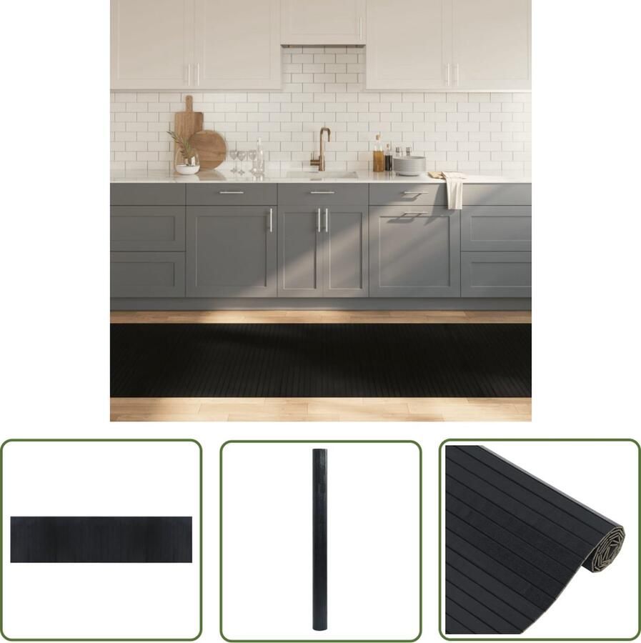 The Living Store Bamboe Vloerkleed 100 x 400 cm Duurzaam met anti-slip Zwart Bamboevloerkleed Vloerkleden Zwarte Vloerkleden Modern Tapijt Anti Slip Tapijt - Foto 2