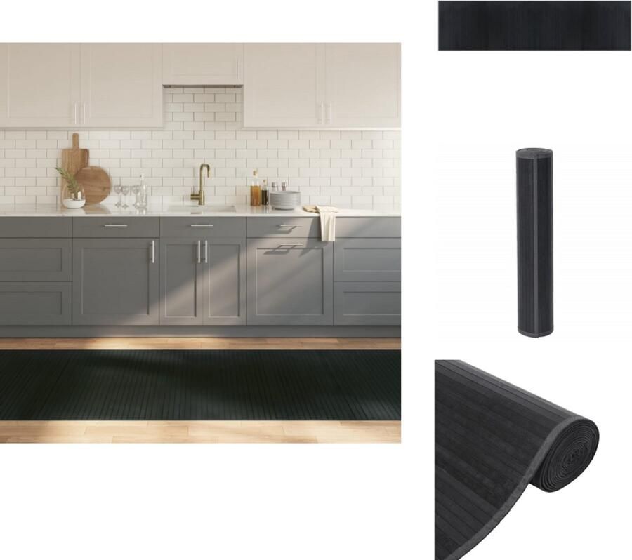 The Living Store Bamboe Tapijt 100 x 400 cm Grijs Anti-Slip Duurzaam Bamboetapijt Vloerkleden Grijze Tapijten Modern Tapijt Anti Slip Tapijt - Foto 5