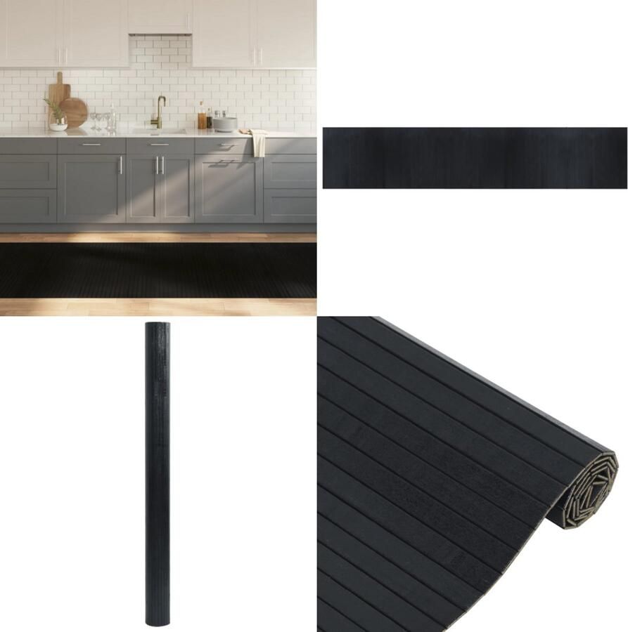 VidaXL Vloerkleed rechthoekig 100x500 cm bamboe zwart Vloerkleed Vloerkleden Tapijt Vloerbedekking