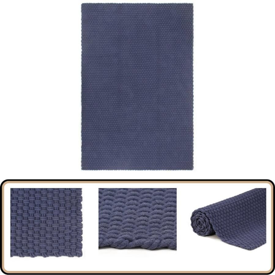 VidaXL Vloerkleed Rechthoekig 160x230 cm Marineblauw Vloerkleed Katoenen Vloerkleed Marineblauwe Vloerkleed Zware Geweven Vloerkleed Living Room Vloerkleed