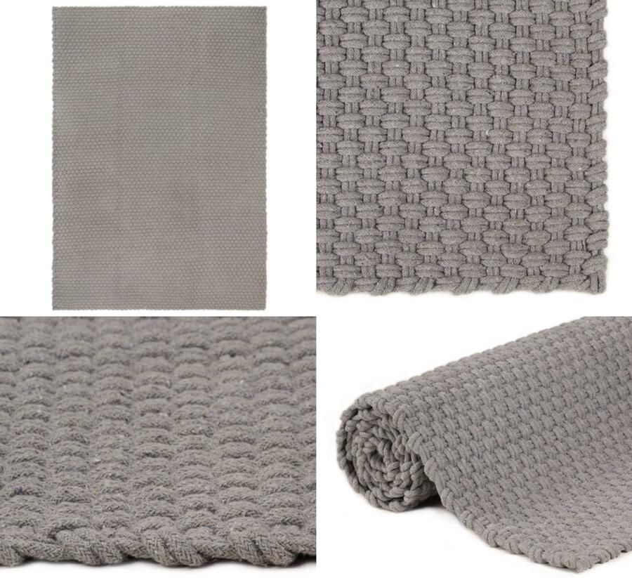 VidaXL Vloerkleed rechthoekig 180x250 cm katoen grijs Vloerkleed Vloerkleden Kleed Tapijt