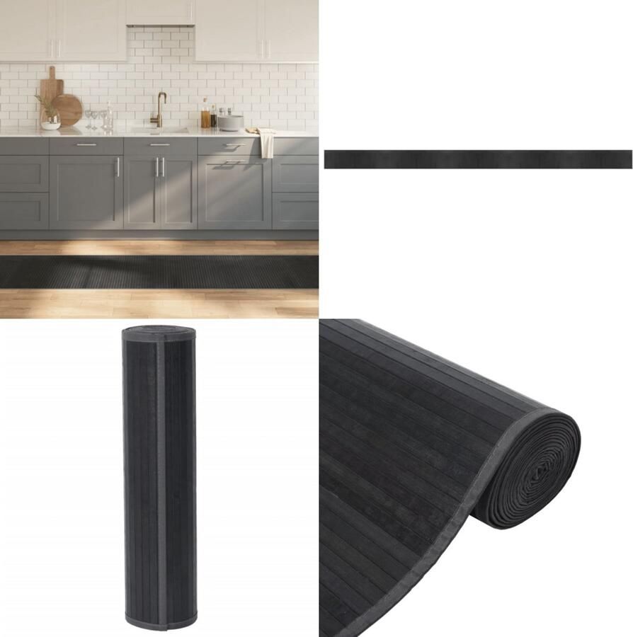 VidaXL Vloerkleed rechthoekig 60x1000 cm bamboe grijs Vloerkleed Vloerkleden Tapijt Vloerbedekking
