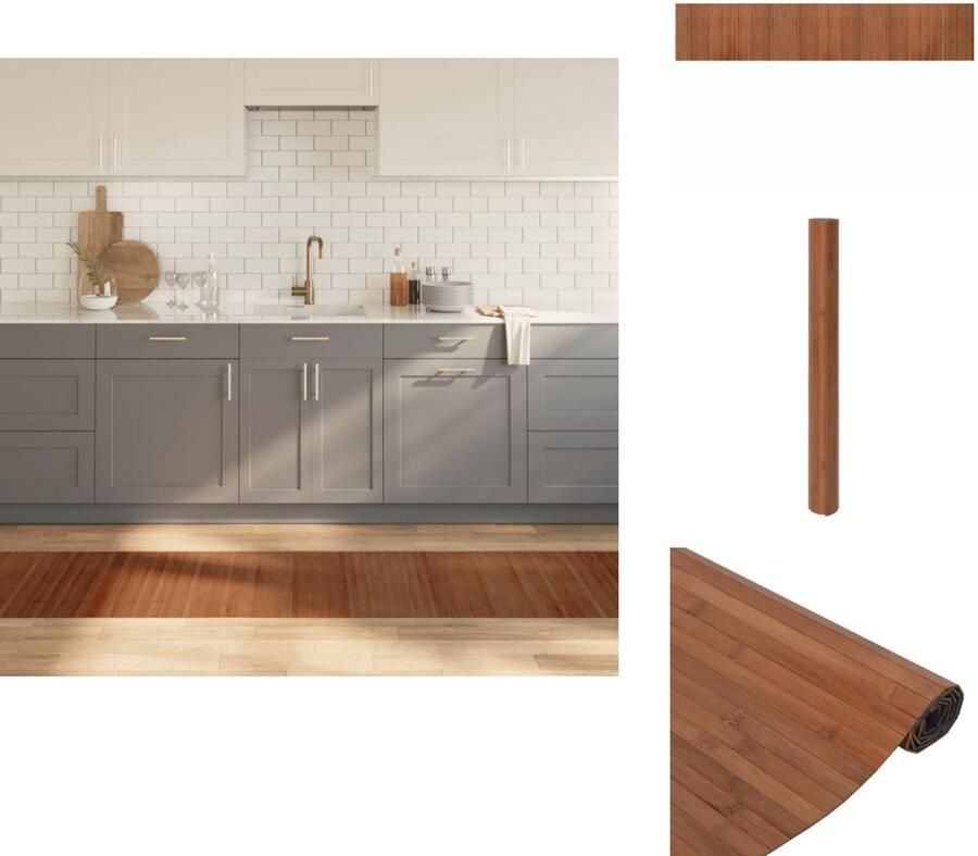 The Living Store Vloerkleed rechthoekig 60x300 cm bamboe bruin Bamboetapijt Vloertapijt Modern Tapijt Bruine Tapijt Livingroom Decoratie - Foto 2