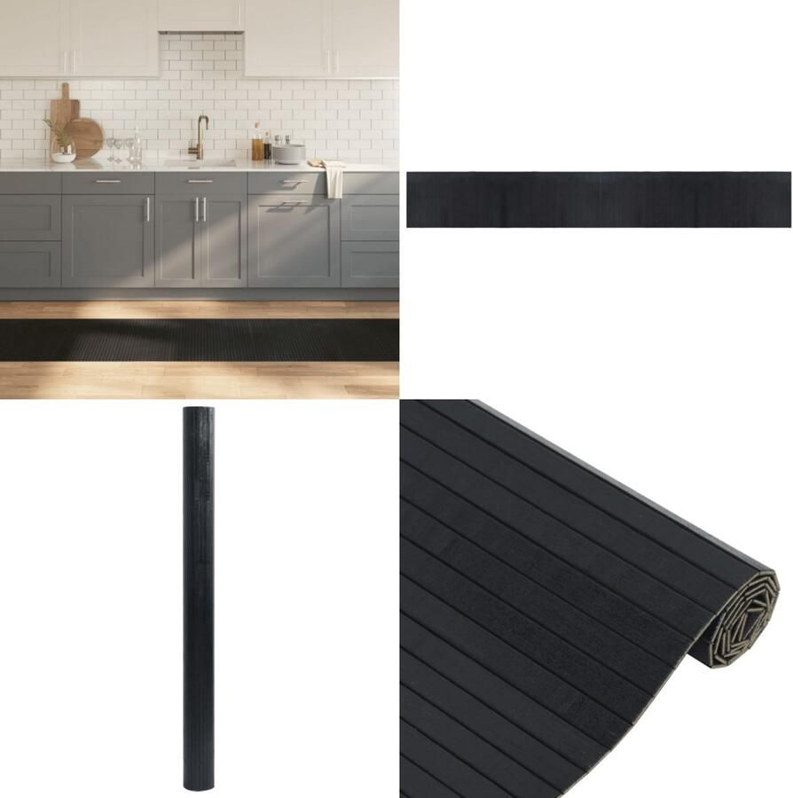 VidaXL Vloerkleed rechthoekig 60x400 cm bamboe zwart Vloerkleed Vloerkleden Tapijt Vloerbedekking