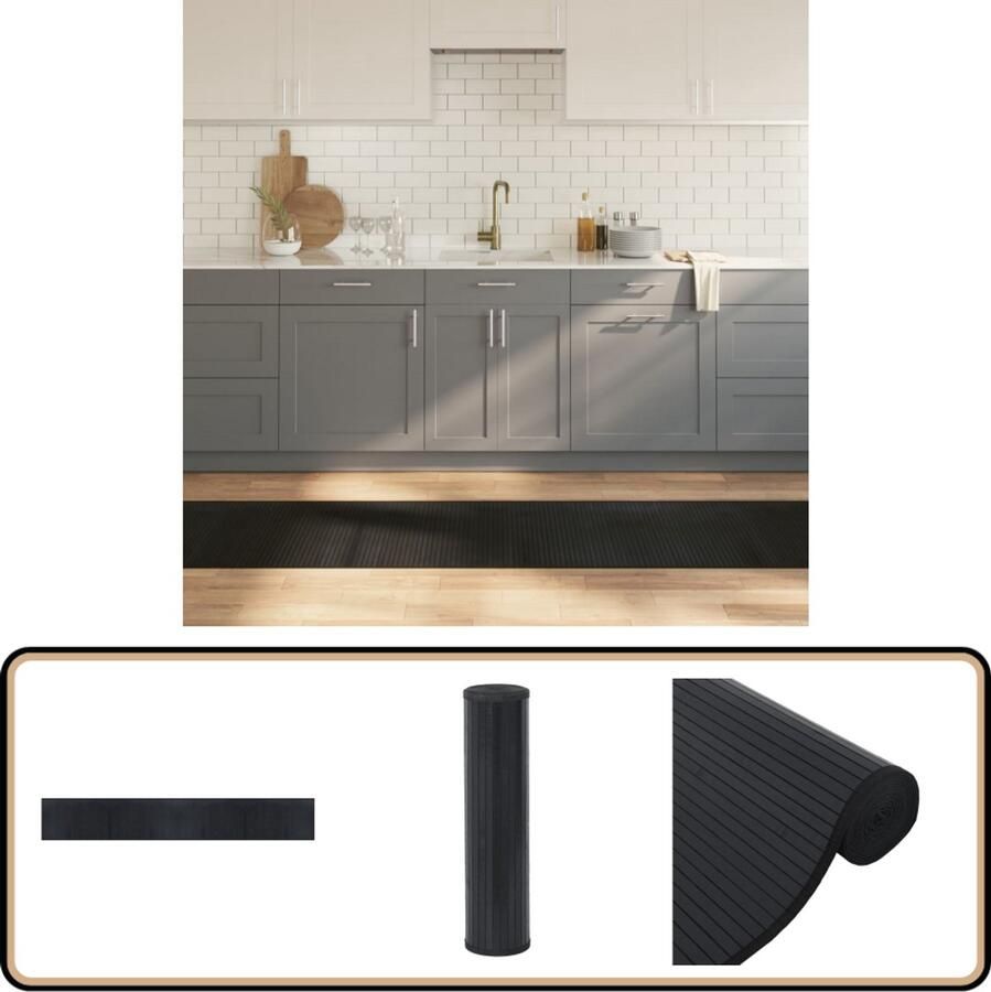 VidaXL Vloerkleed Rechthoekig 60x400 cm Zwart Bamboetapijt Vloertapijt Modern Tapijt Zwart Tapijt Anti Slip Tapijt