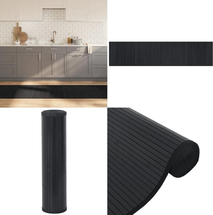 VidaXL Vloerkleed rechthoekig 70x300 cm bamboe zwart Vloerkleed Vloerkleden Tapijt Vloerbedekking