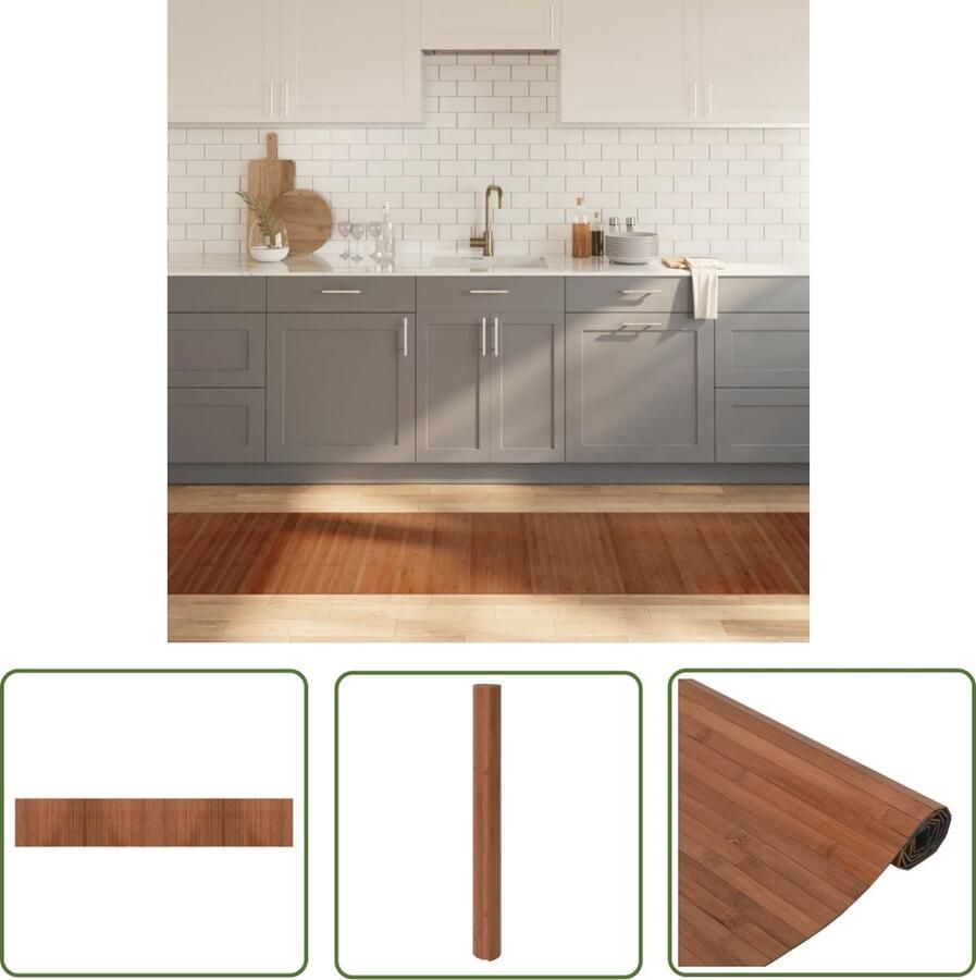 The Living Store Vloerkleed rechthoekig 70x400 cm bamboe bruin Bamboetapijt Vloerkleden Kamerdecoratie Bruine Tapijt Modern Tapijt - Foto 2