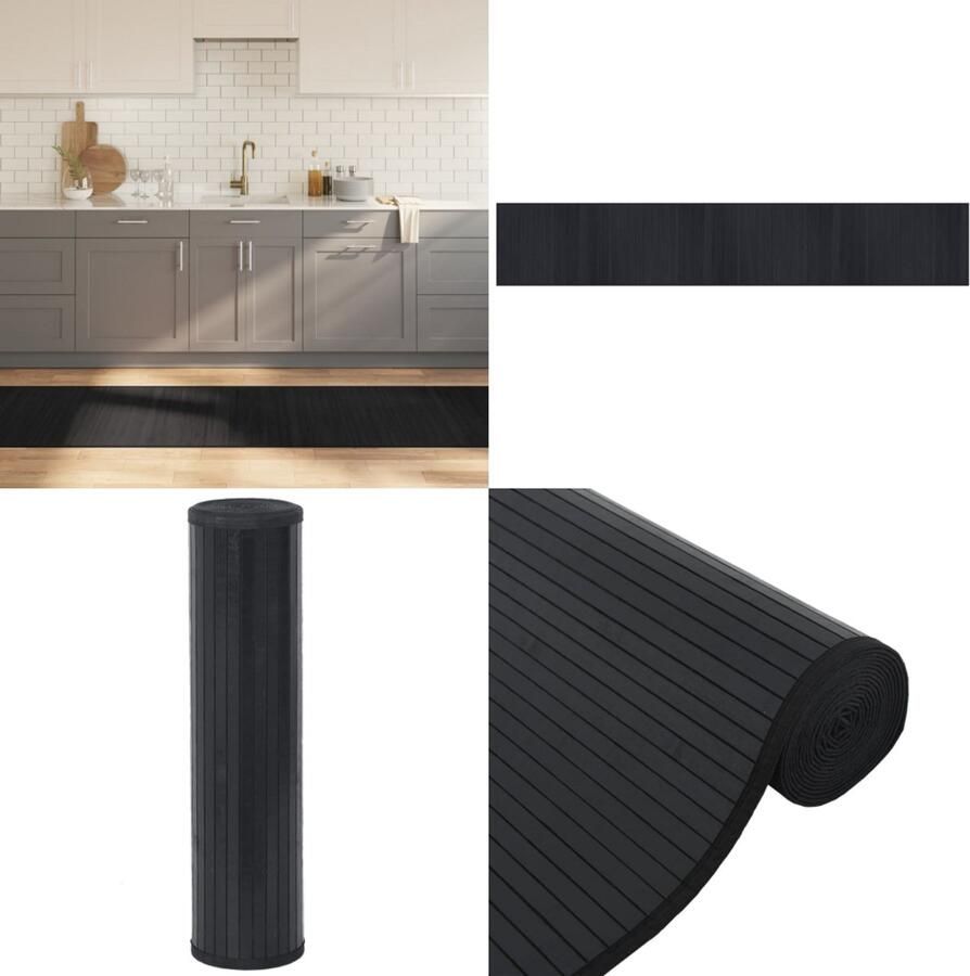VidaXL Vloerkleed rechthoekig 70x400 cm bamboe zwart Vloerkleed Vloerkleden Tapijt Vloerbedekking