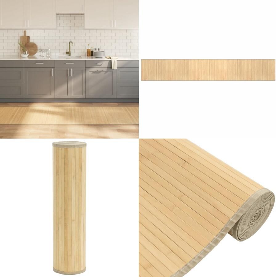 VidaXL Vloerkleed rechthoekig 80x1000 cm bamboe lichtnaturel Vloerkleed Vloerkleden Tapijt Vloerbedekking
